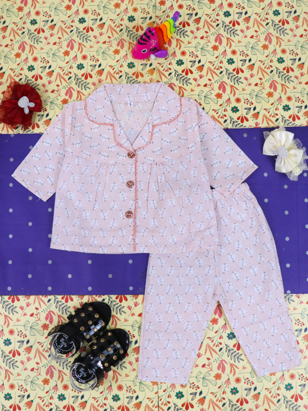 3Mth - 9Mth Light Pink Lace Cotton Night Suit For Girls GNS02