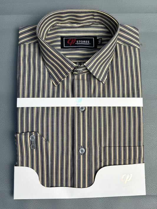 Dark Brown Lines Formal Dress Shirt For Men MFS124