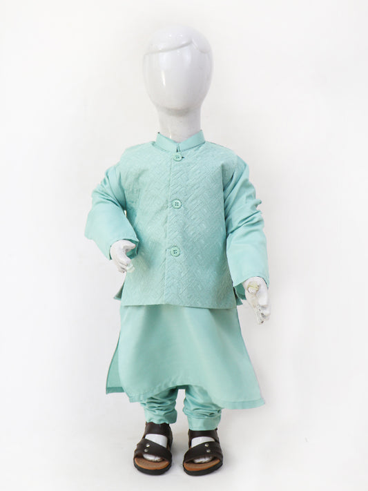 BKS15 AM Boys WaistCoat Kurta Pajama Suit 2Yrs - 14Yrs Ferozi