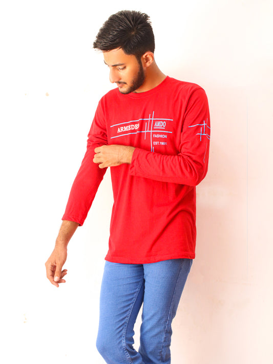 Red AMDO Full Sleeve Printed T-Shirt For Men SN MTS68