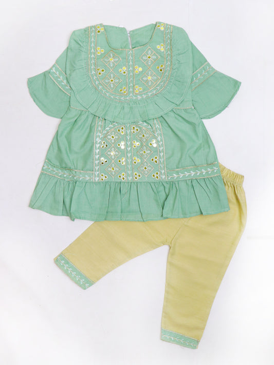 TG Girls Suit 1Yr - 12Yr Embroidered Light Green