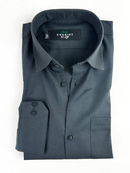 Charcoal Chambray Formal Dress Shirt For Men's MFS301