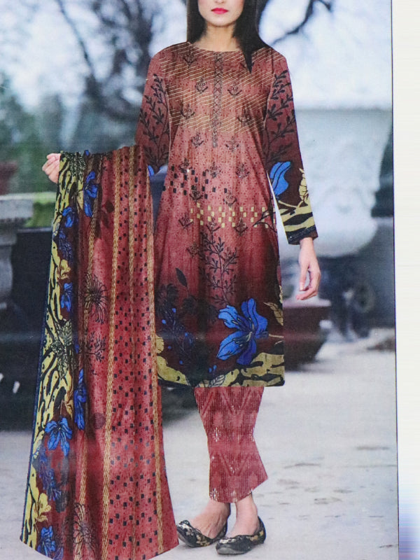 WU08 3Pcs Unstitched Digital Printed Lawn Suit For Women 80