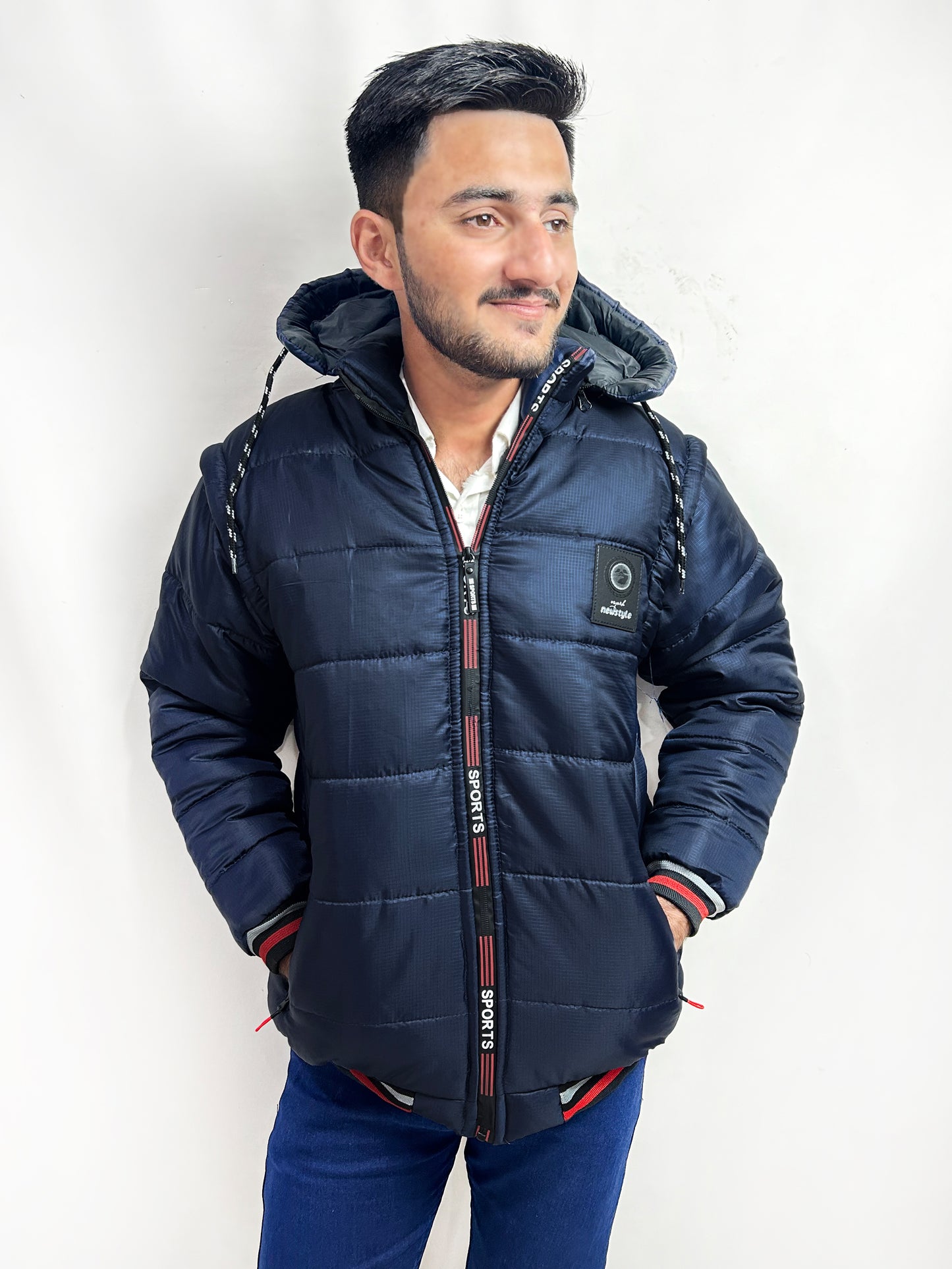 Dark Blue Puffer Jacket For Men MJ02