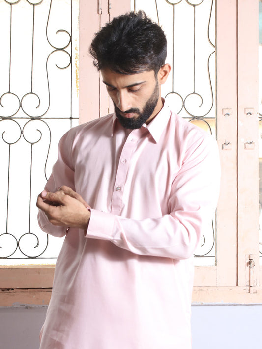 LHR Men's Plain Kameez Shalwar Stitched Suit 01 Light Pink