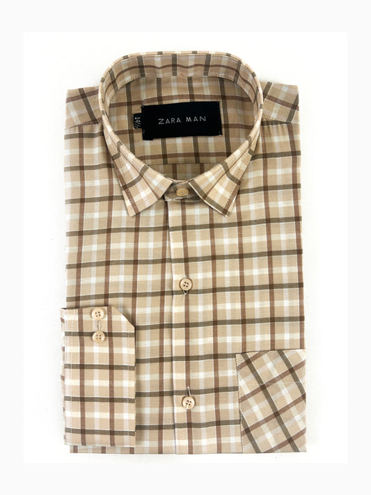 Fawn Checks Formal Dress Shirt For Men MFS337
