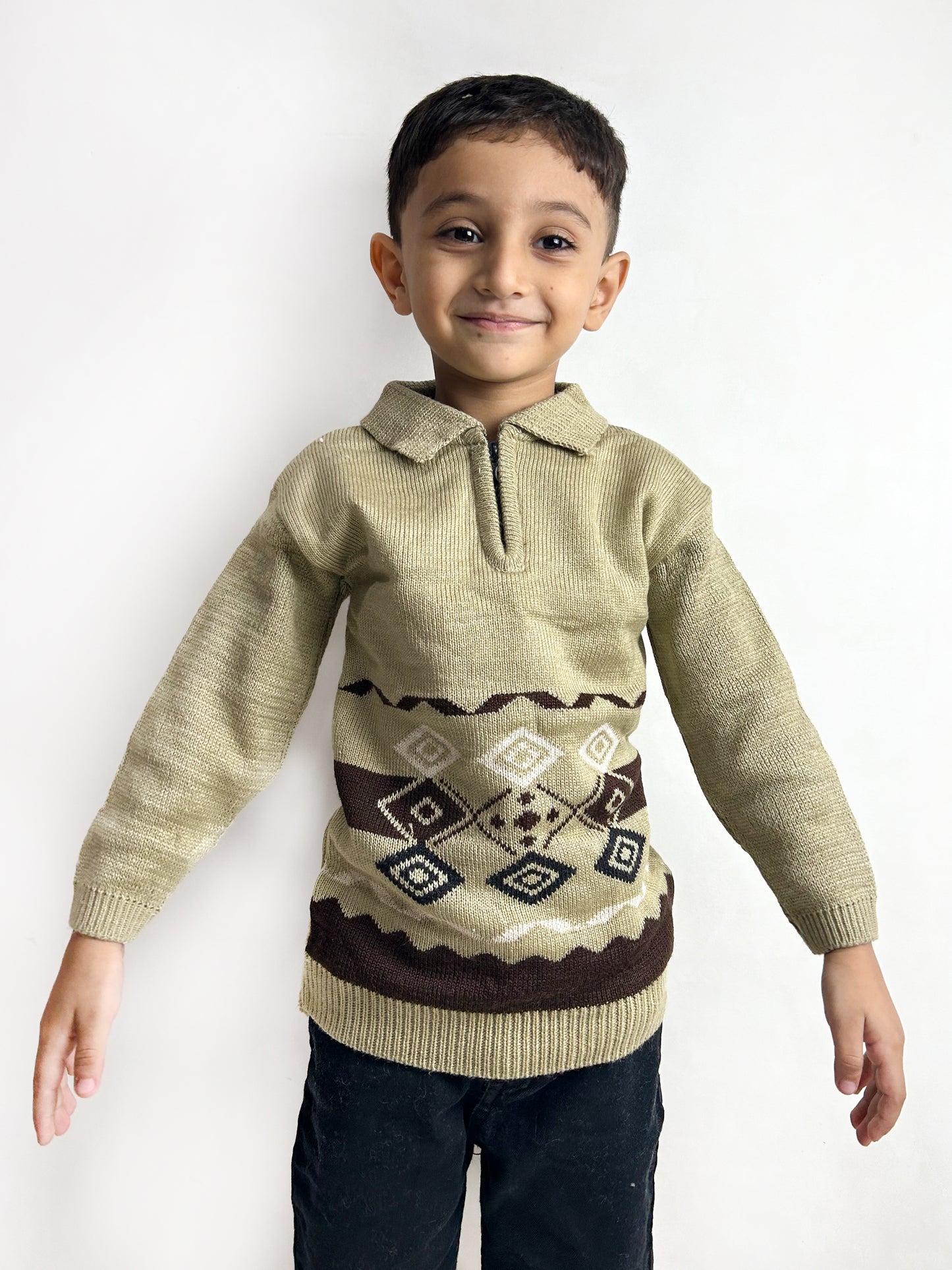 2Yrs - 4Yrs Beige Full Sleeve Sweater For Kids KSW25