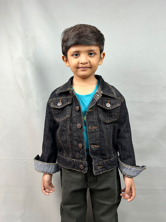 3Yrs- 4Yrs Faded Black Denim Jacket For Kids KJ15