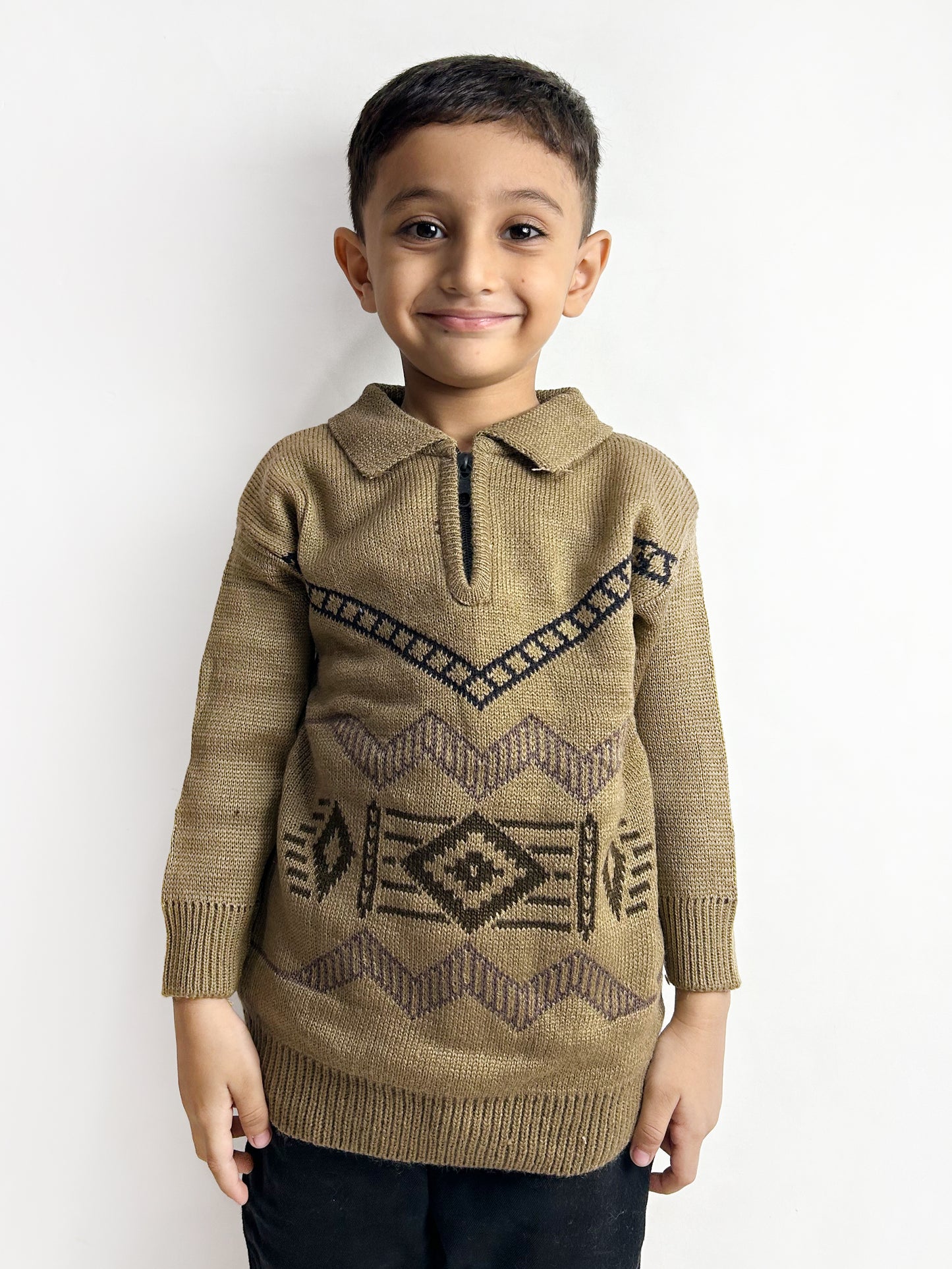 2Yrs - 4Yrs Brown Full Sleeve Sweater For Kids KSW22