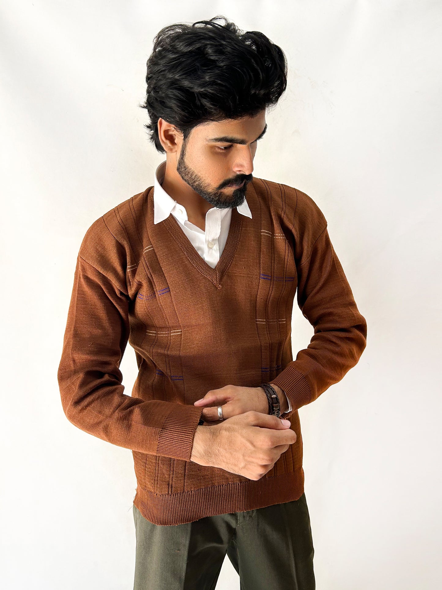 Rust Brown Full Sleeves Sweater for Men SH MSW16