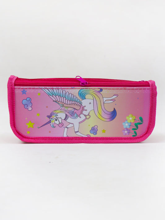 PB07 Zipper Pencil School Pouch For Kids Flying Horse Pink