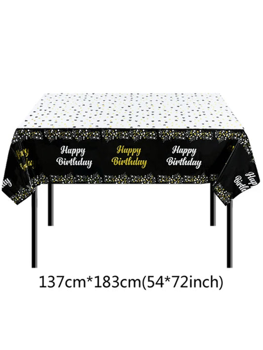 Birthday Plastic Table Cover 54×72 - Black