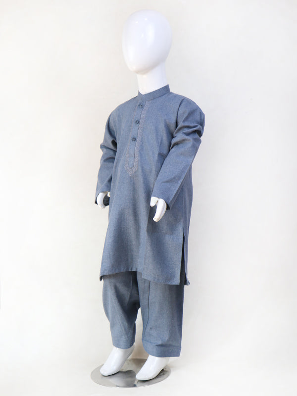 BKS12 Boys Kameez Shalwar Suit 5Yrs - 10Yrs 01 Blue Shade