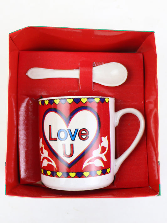 Love U Coffee Cup with Spoon Set Red