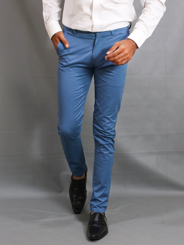 Blue Cotton Chino Pant For Men MCP01