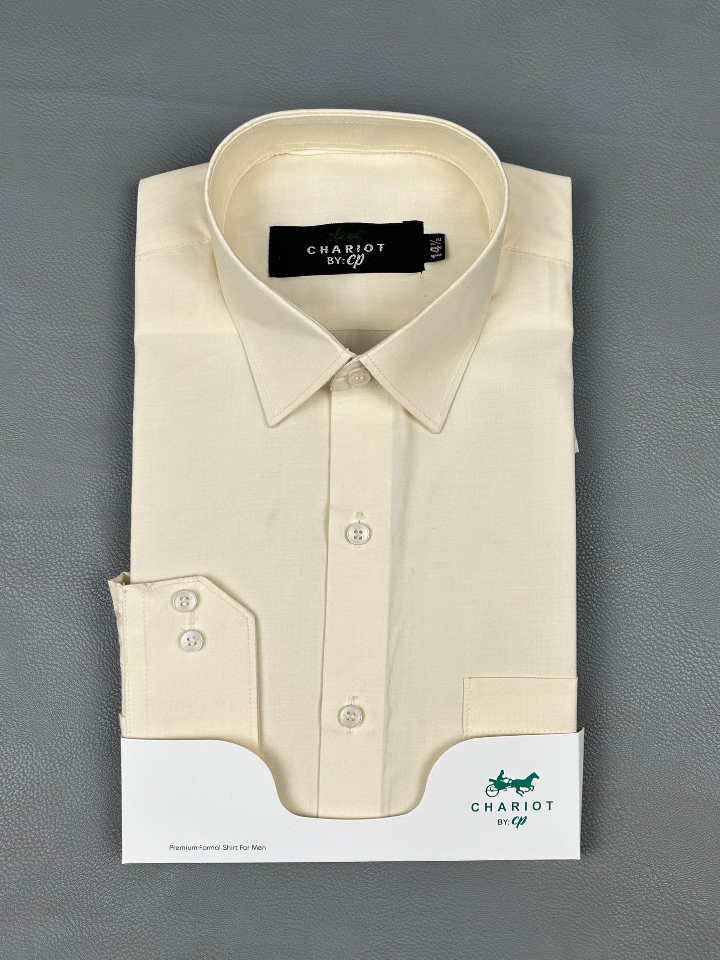 Cream Plain Formal Dress Shirt For Men MFS199