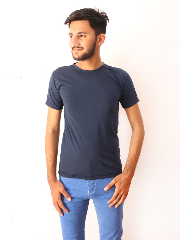 Navy Blue Plain Crew Neck T-Shirt For Men M MTS85