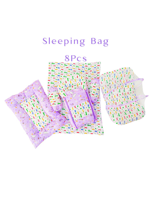 8Pcs Newborn Baby Sleeping Bag With Mosquito Net Car Light Purple