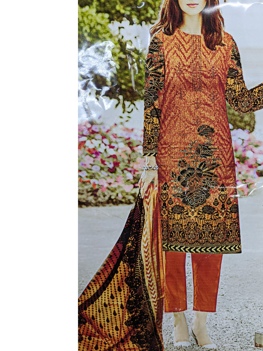 3Pcs Unstitched Digital Printed Lawn Suit For Women D-80 WU38