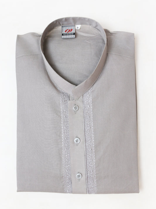 AM 100% Premium Cotton Kurta Sherwani Collar for Men Grey