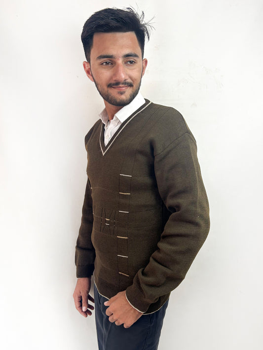 Dark Brown Full Sleeves Sweater for Men MSW39