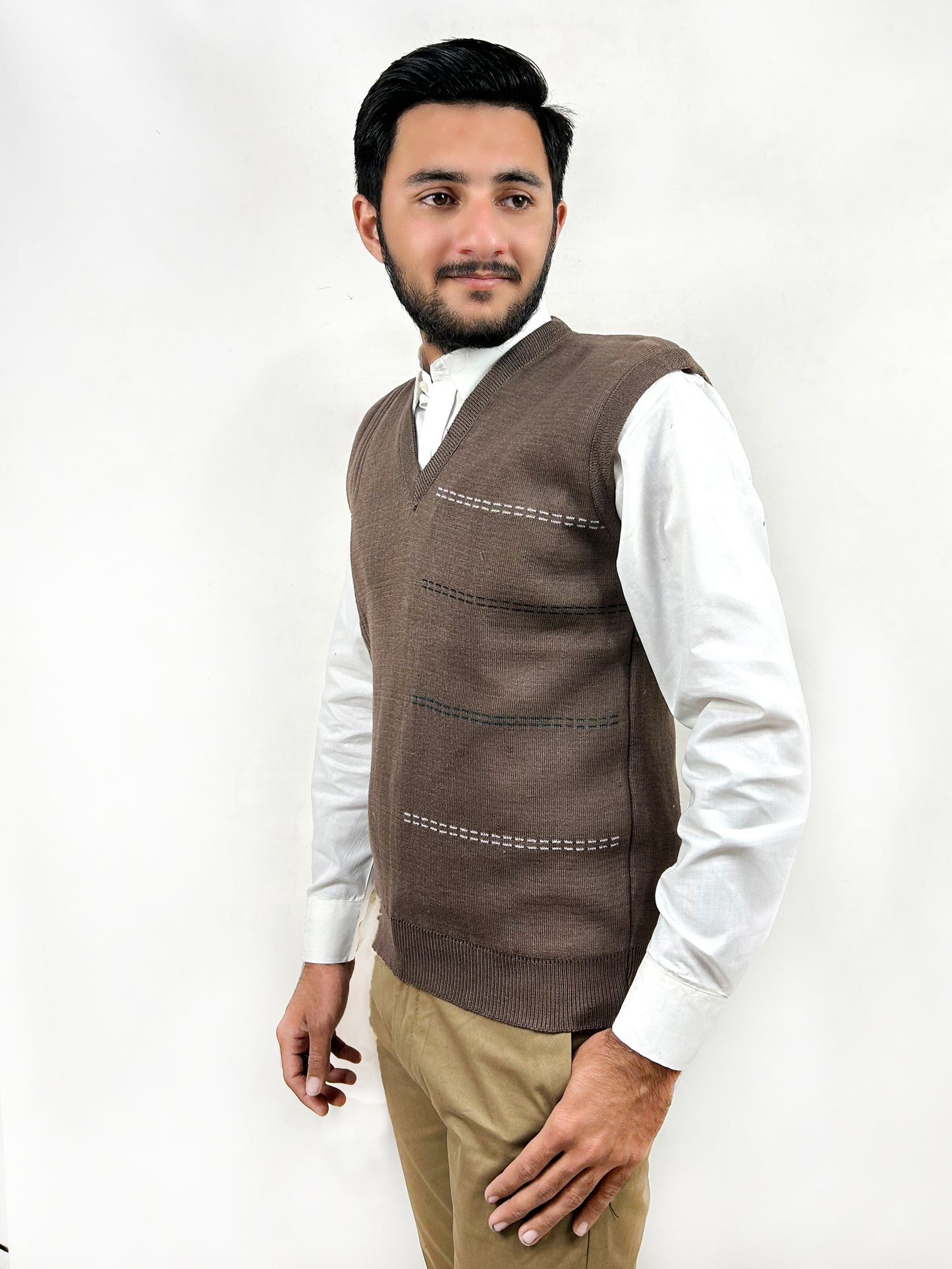 Brown Sleeveless Sweater for Men MSW53