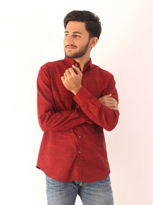 MCS02 Men's Chambray Casual Shirt Red