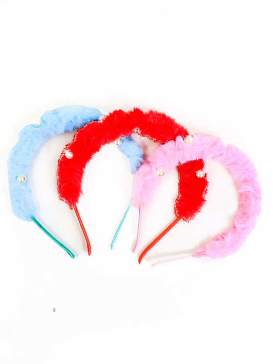 Pack Of 3 Headband Hair Band With Fur - Multicolor
