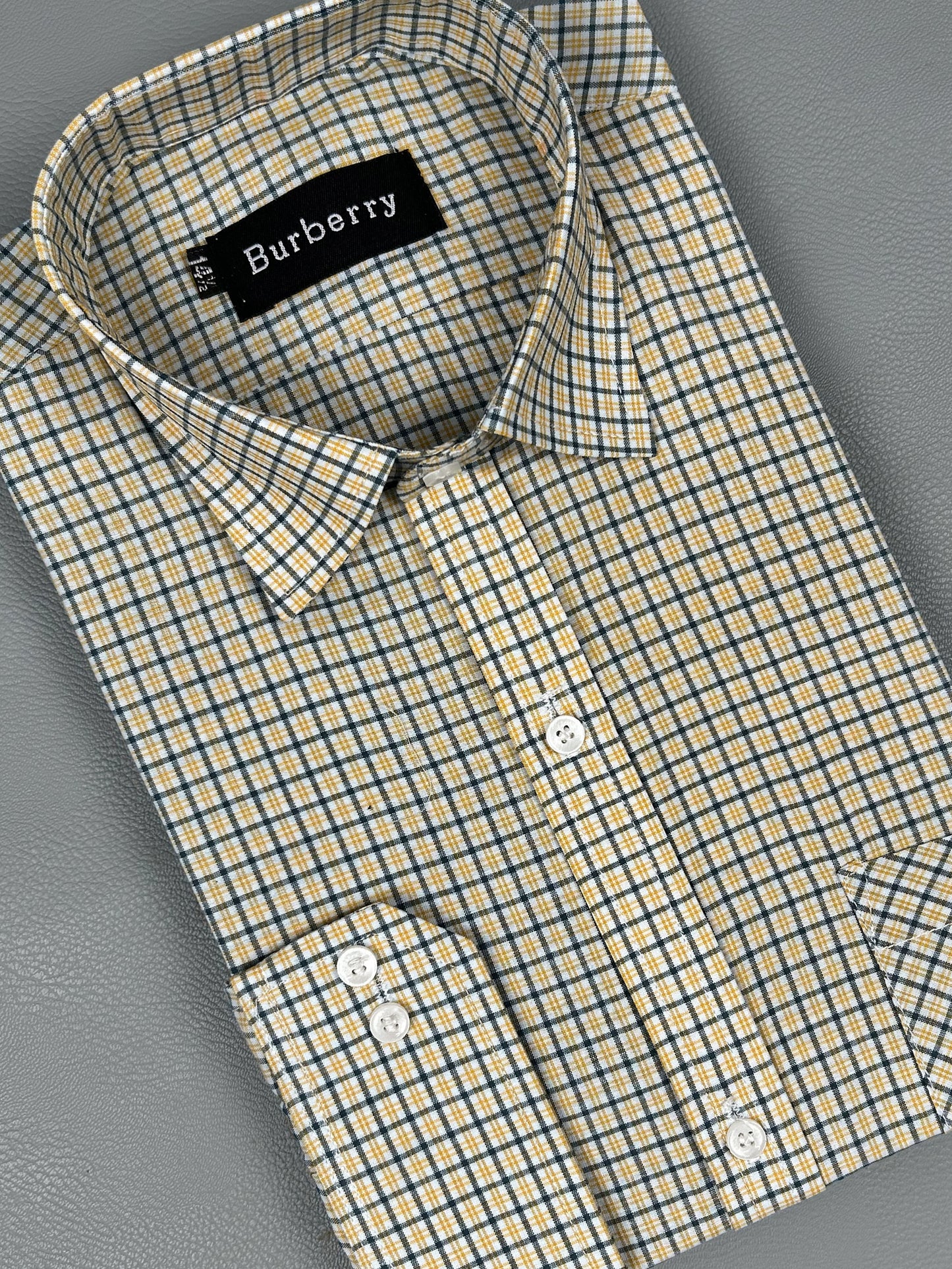 Yellow Grid Check Formal Dress Shirt For Men AZ MFS206