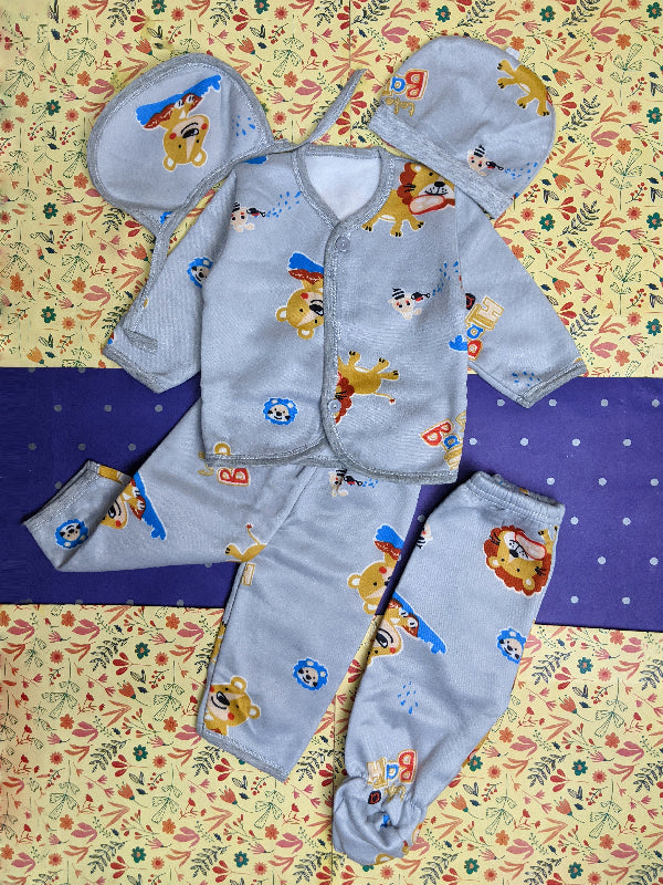 0Mth - 4Mth Grey 5Pcs Fleece Suit For Newborn BG NBGS64