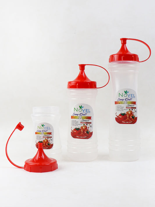 Novel Transparent Pack of 3 Ketchup Bottle Red