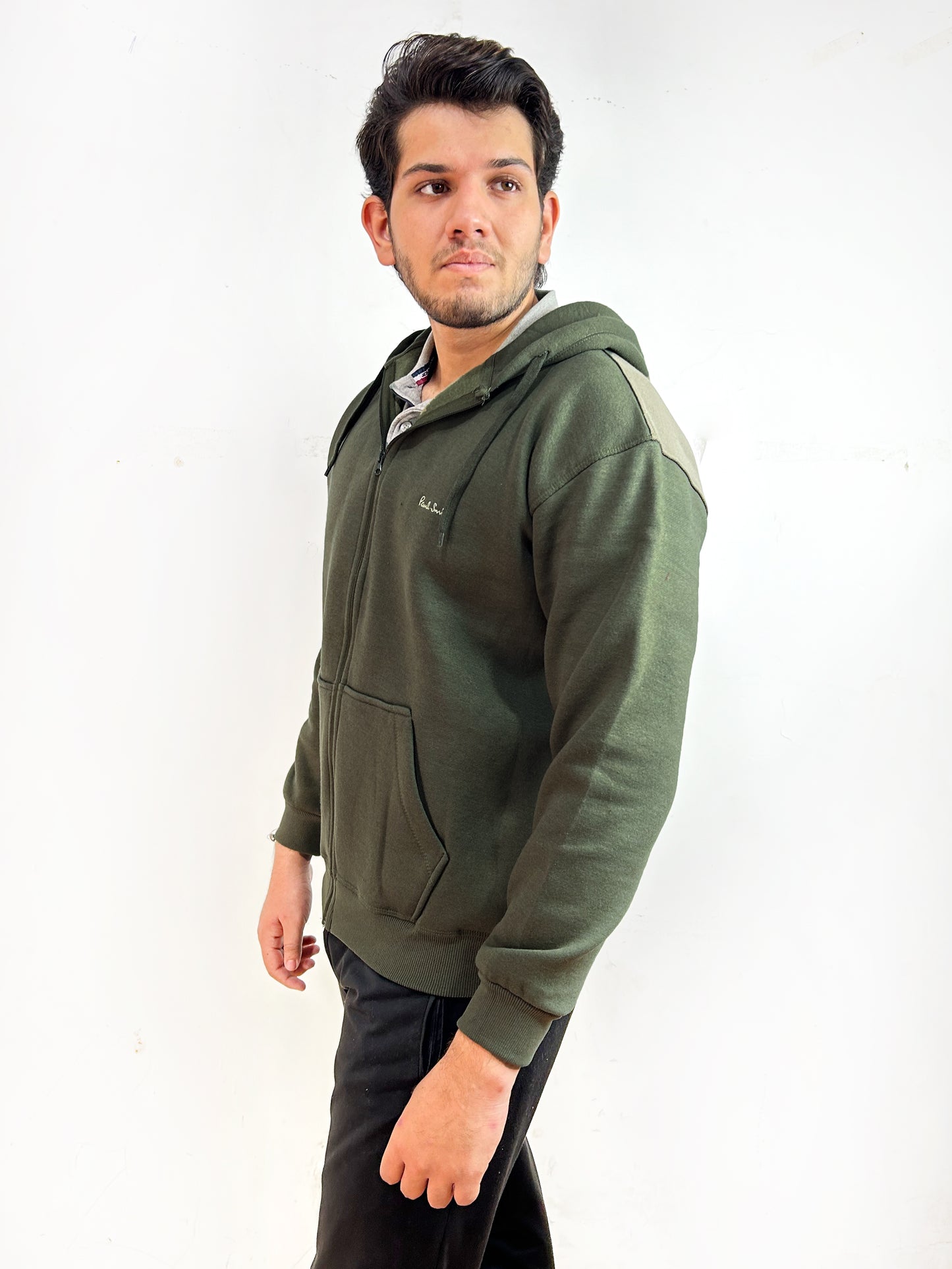 Dark Green Zipper Hoodie For Men MG MH21