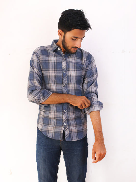 Dark Grey Checks Casual Shirt For Men AZ MCS27