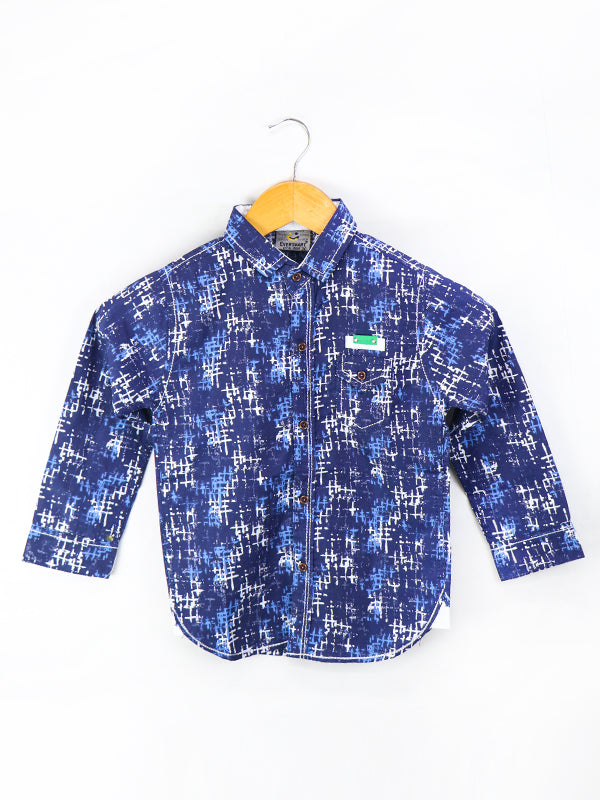 AJ Boys Casual Shirt 4Yrs - 10Yrs Classic Printed Dark Blue