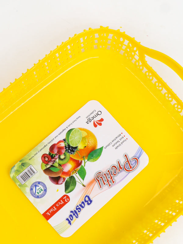 Yellow Pack of 2 Multipurpose Tray Baskets for Fruits & Vegetables Storage