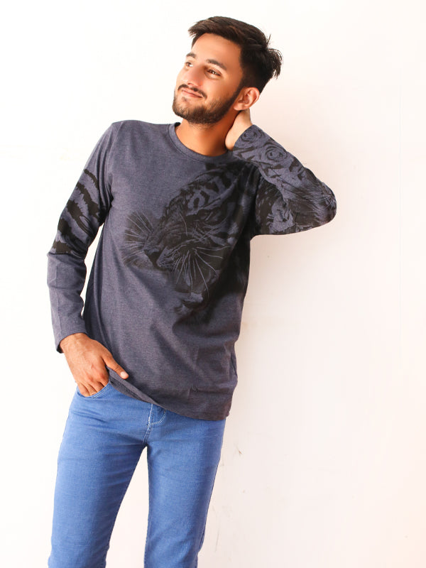 Grey Tiger Full Sleeve Printed T-Shirt For Men SN MTS71