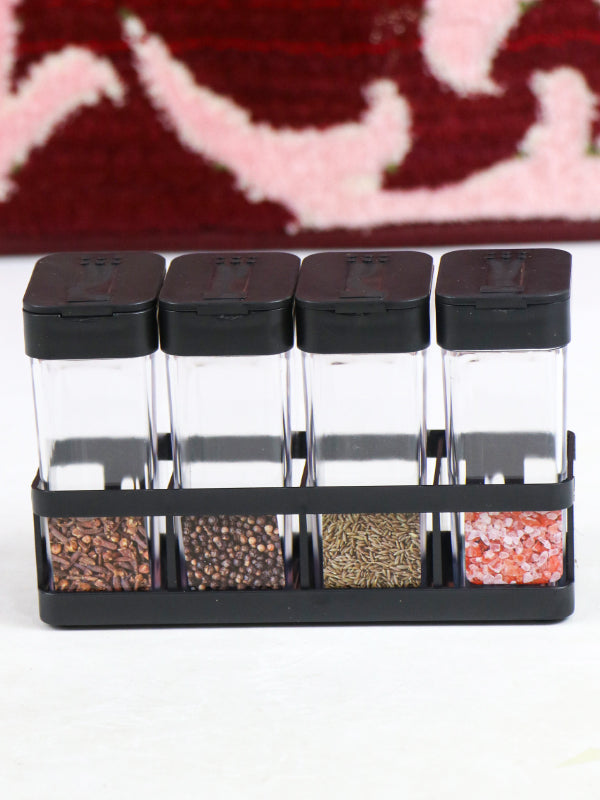 Novel Herb and Spice Rack with 4 Plastic Jar Bottles Black