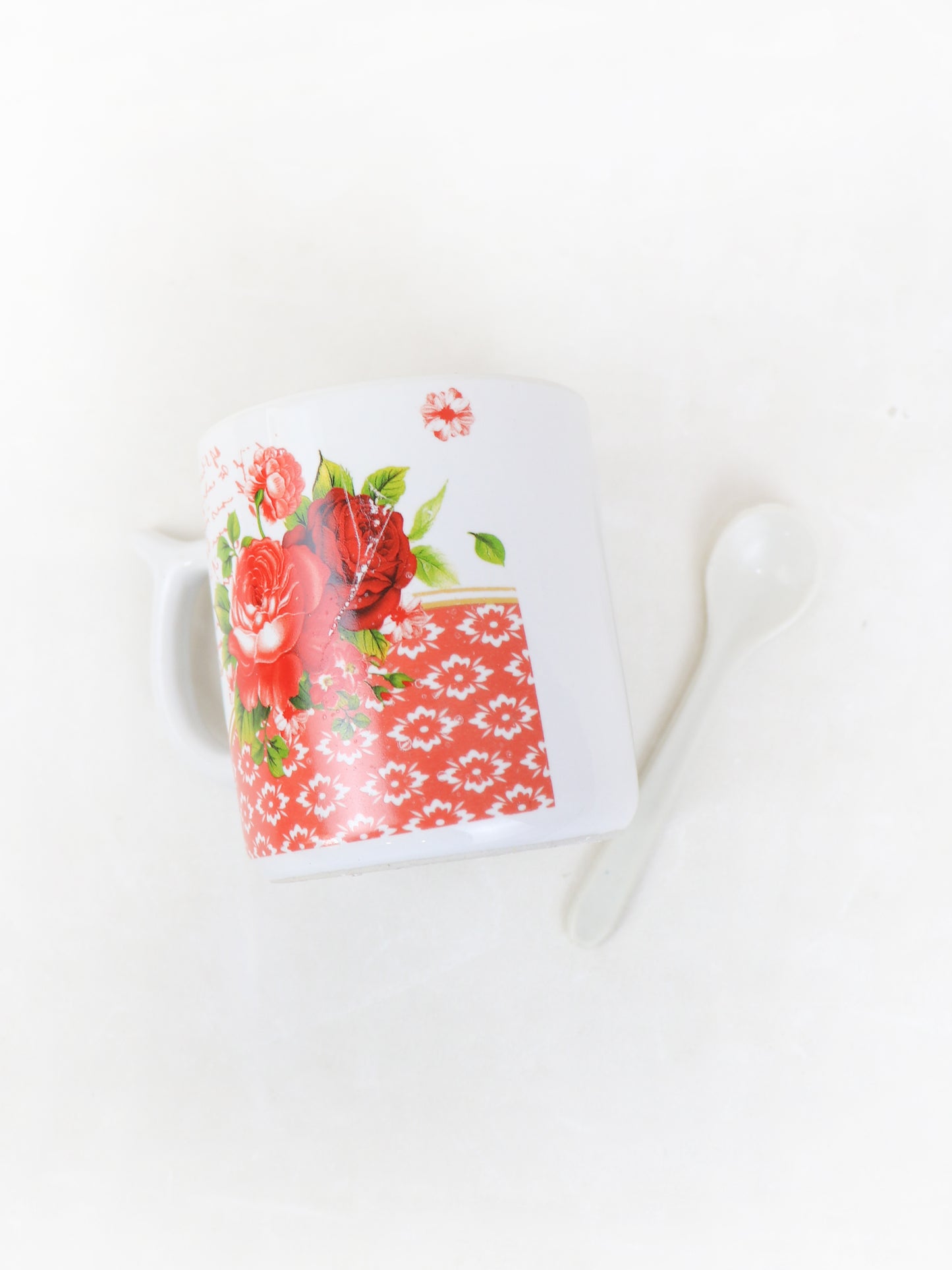 Rose Coffee Cup with Spoon Set Red