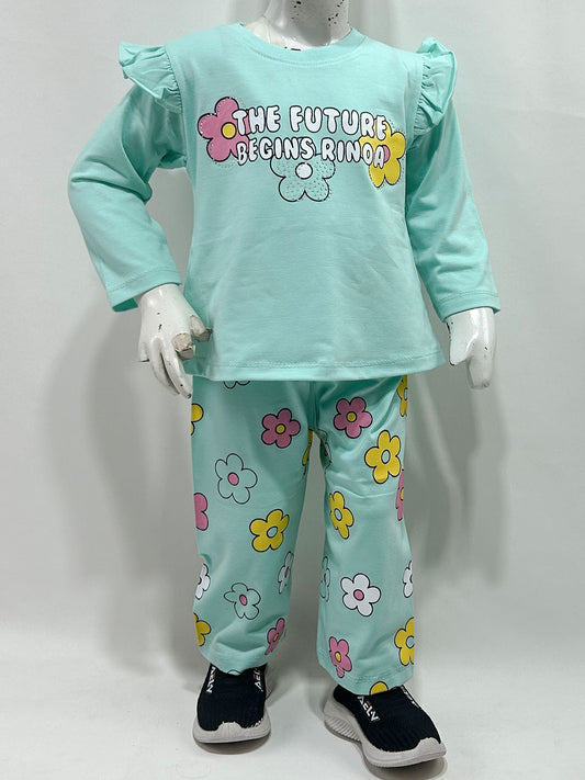 1Yr - 4Yrs Green Flower Suit For Girls GS585