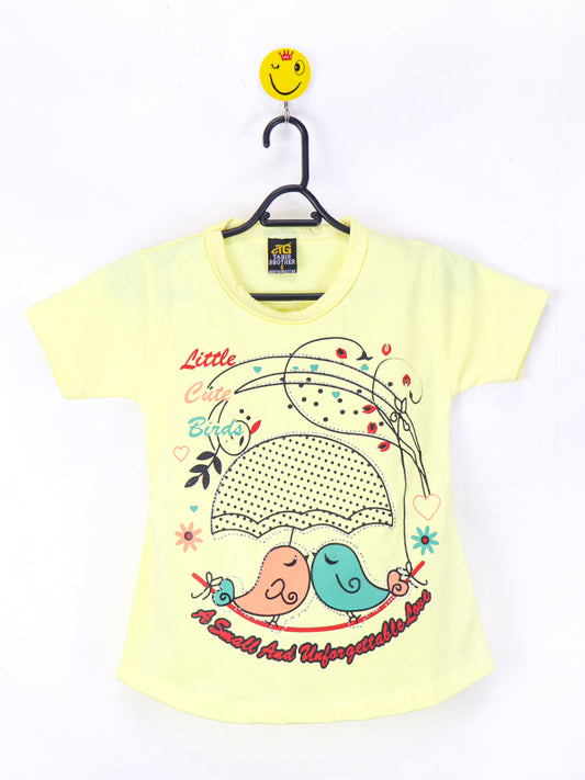 TB Girls T-Shirt 2.5 Yrs - 7 Yrs Cute Birds Light Yellow