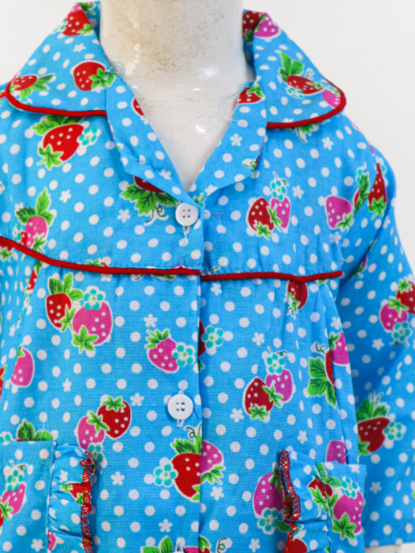 1Yrs - 5Yrs Blue Strawberry Full Sleeves Cotton Night Suit For Girls NG GNS05