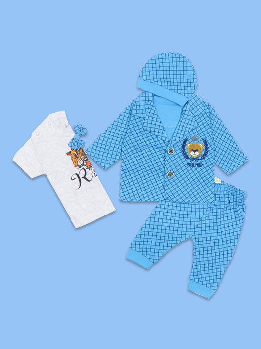 AJ Newborn 4Pc Baba Suit 0Mth - 3Mth Paw Paw Blue