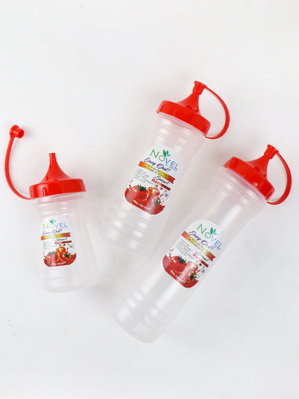 Novel Transparent Pack of 3 Ketchup Bottle Red