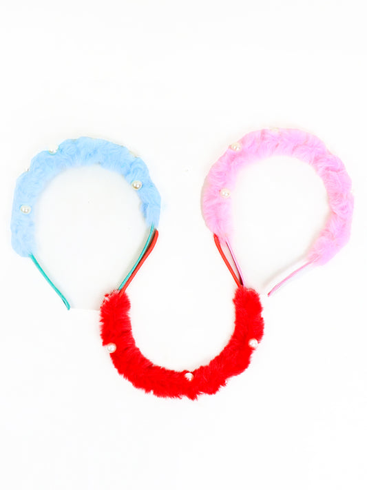 Pack Of 3 Headband Hair Band With Fur - Multicolor