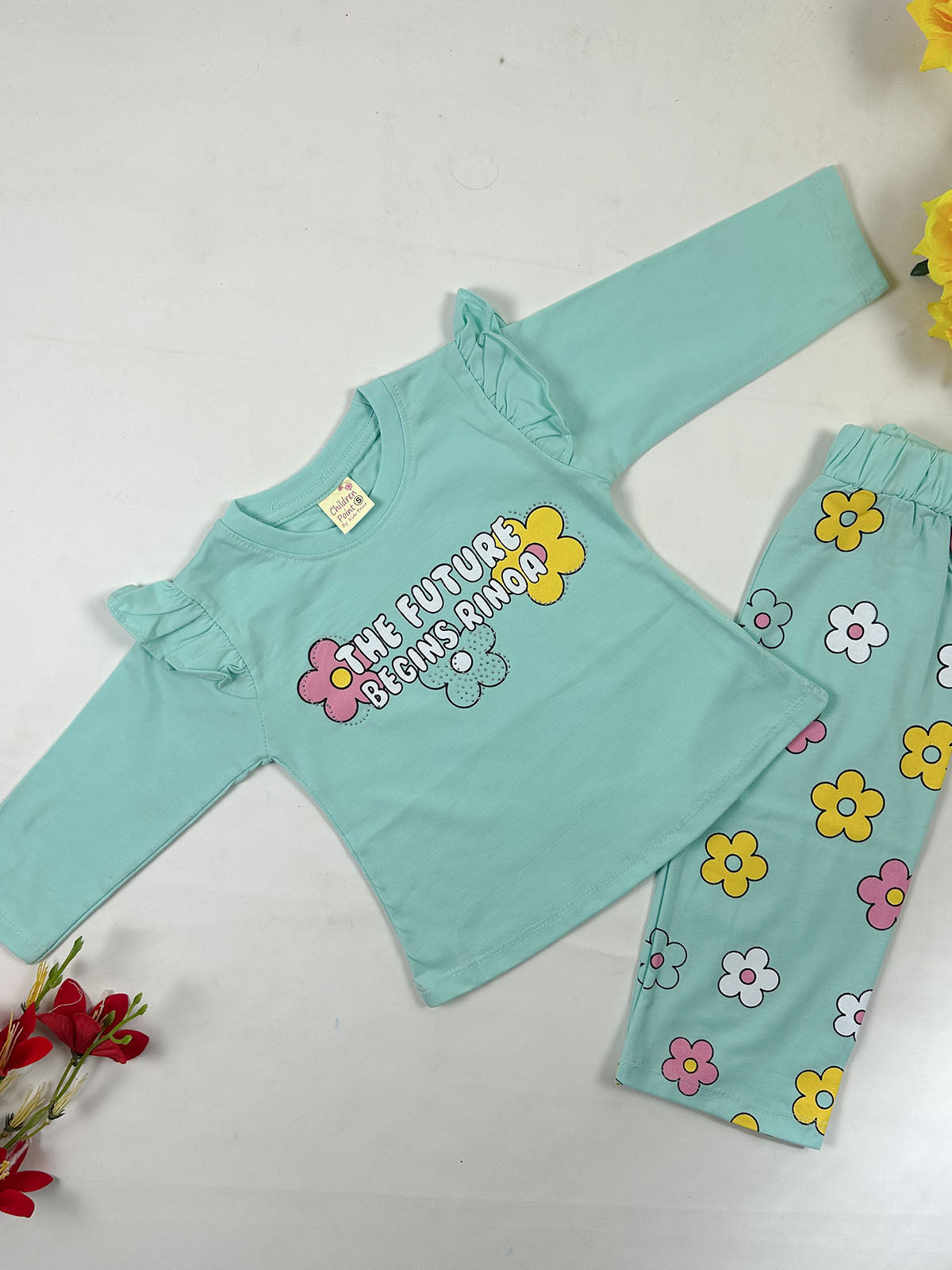 1Yr - 4Yrs Green Flower Suit For Girls GS585