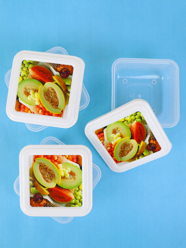 Pack of 3 Plastic Food Storage Box Fruits