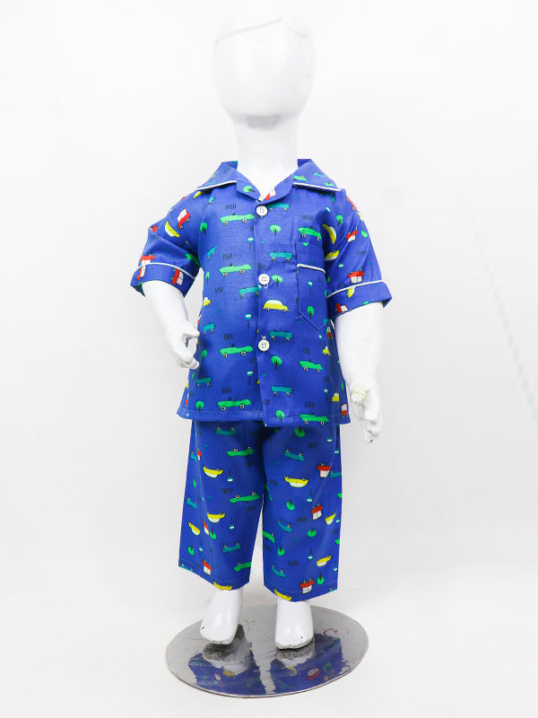 BNS01 NG Kids Cotton Night Suit 1Yrs - 5Yrs Car Royal Blue