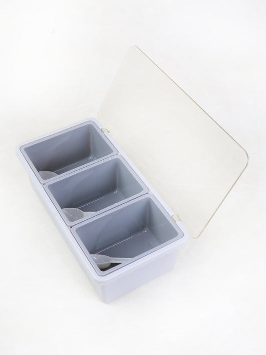 Set of 3 Spices Box with Tray & Spoons Grey