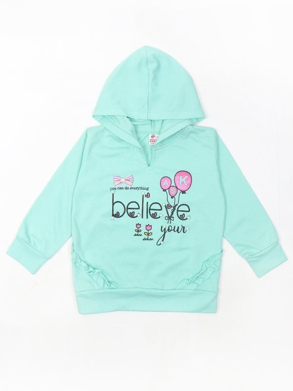 MZ Girls Hooded T-Shirt 1 Yrs - 4 Yrs Believe Light Turquoise