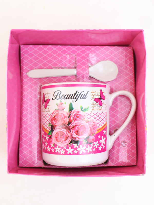Beautiful Coffee Cup with Spoon Set Pink